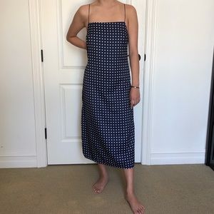NAVY POLKA DOT MIDI DRESS